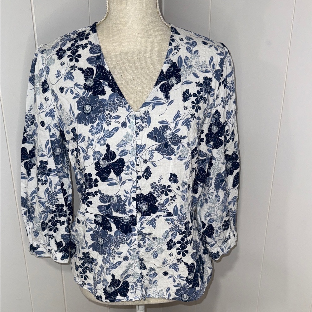 Liz Claiborne Navy Floral Blouse